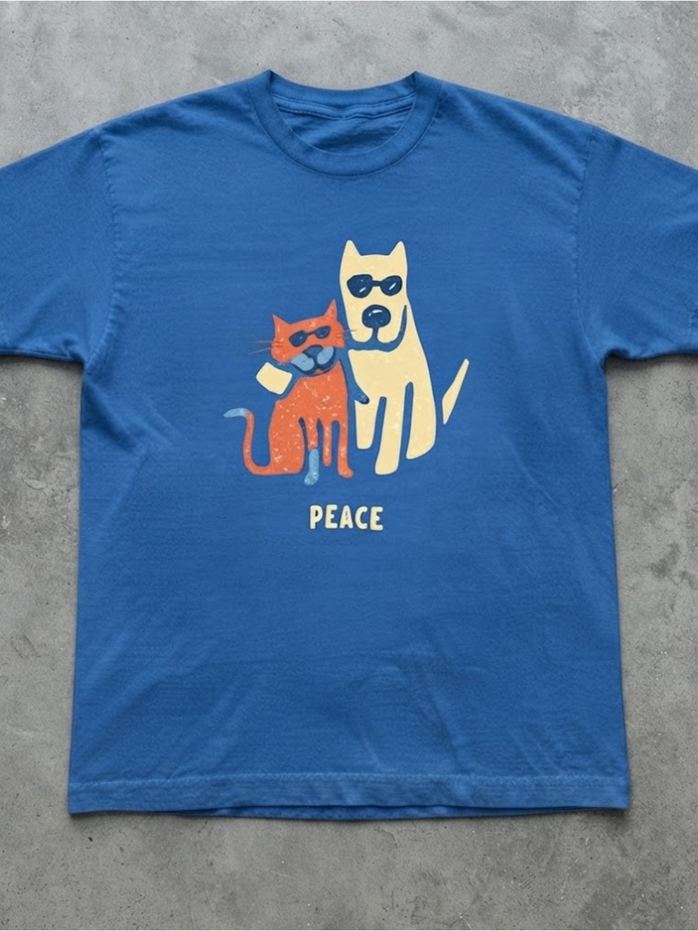 Blue Cat and Dog Peace Graphic Tee Gildan T-Shirt